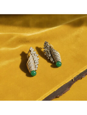 Statement 18K Gold-Plated Crystal & Green Agate Earrings